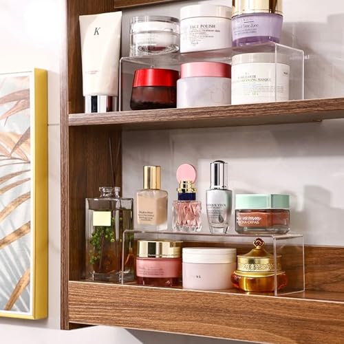 CHANNICORNER 2 Pack Acrylic Medicine Cabinet Organizer, Narrow Bathroom Mirrior Cabinet Storage Shleves, Clear Acrylic Risers for Vanity, Kitchen & RV (11×2.95×3.54 inches)