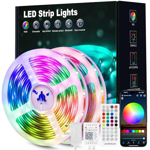 Beaeet LED Strip Light 20m, RGB Music Sync Colour Changing LED Lights for Bedroom, Smart Ambient Lights with Bluetooth App & Remote Control, Flexible Design, Kitchen, Ceiling, Gaming, Home Decoration