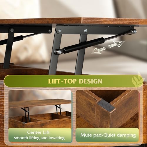 Image of WLIVE Lift Top Coffee Table with 2 Drawers, Large Storage, Brown | Mid Century Modern Wooden Coffee Table, for Dining /Living Rooms /Offices; 39.4 inchW x 19.5 inchD x 19.1 inchH