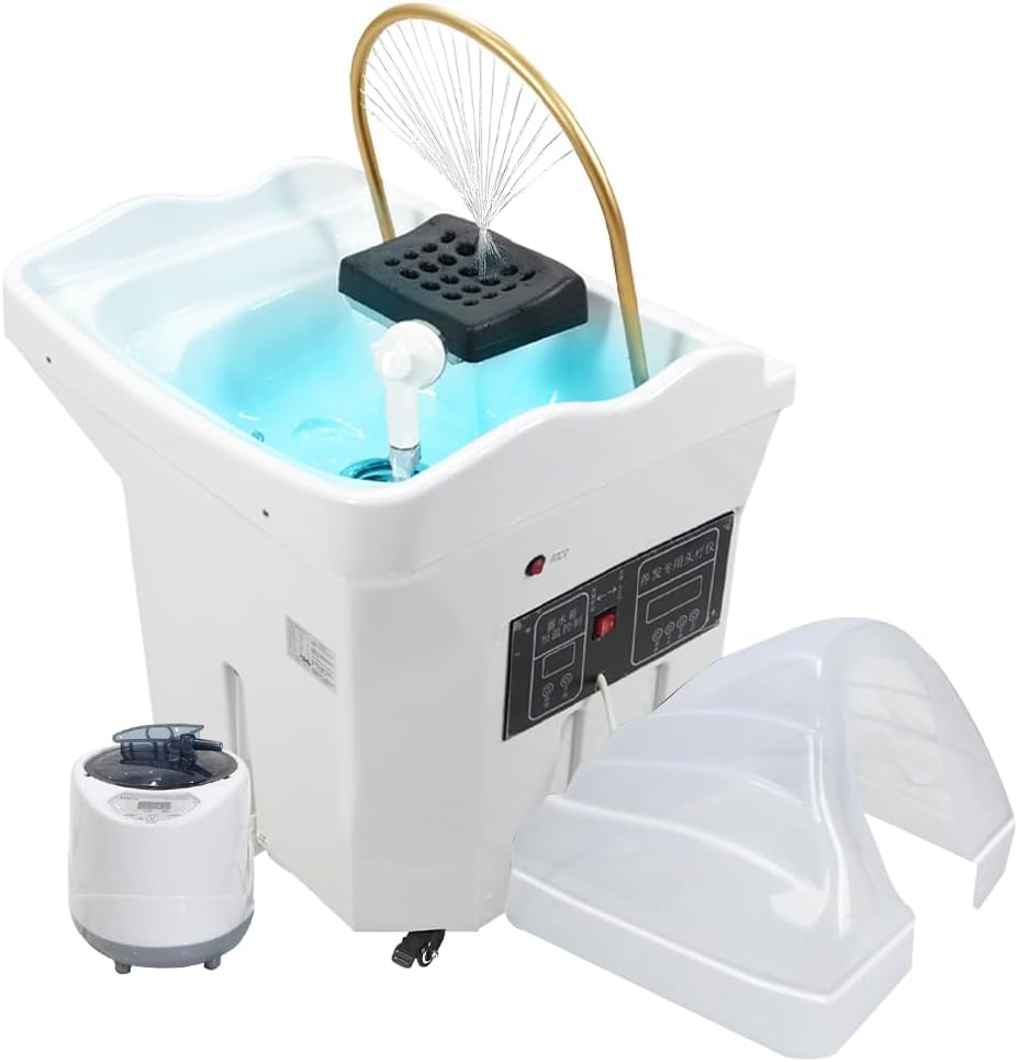 Head Spa Equipment, Lavabo portátil con tanque de agua de 60 L, cama de champú de masaje, circulación de agua, fumigación y terapia de luz para el cuidado de la cabeza