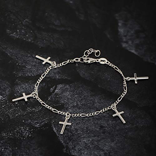 Vanbelle Rhodium Plated 925 Sterling Silver Dangling Cross Charm Bracelet For Women And Girls #TOP4