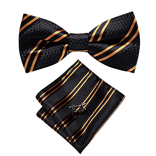 Image of Hi-Tie Bow Ties for Men Pre-Tied Pocket Square with Cufflinks Mens Bowtie Sets for Wedding Formal Party
