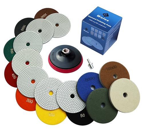 Waies Lot de 11 Disques à Polir le Diamant 5 Pouces (125mm) M14 pour Béton, Granit, Marbre, Pierre - Grains 50-10000# pour Polisseuse et Perceuse