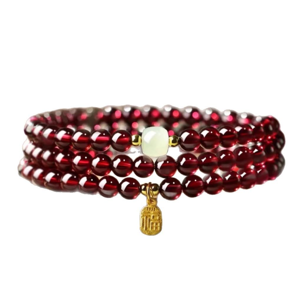 【ほぅ】宝石質ガーネットのシンプルゴムブレスレット Amazon | ガーネット ブレスレット ゴム 数珠 1月の誕生石 赤