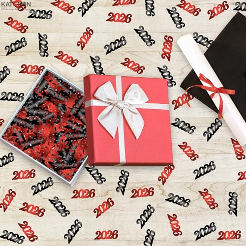 Image of KatchOn, Red and Black Grad Confetti - Pack of 500 | Graduation Confetti Class of 2026 | Grad Table Decorations | Red and Black 2026 Graduation Decorations | Prom Decorations 2026, Graduation Decor