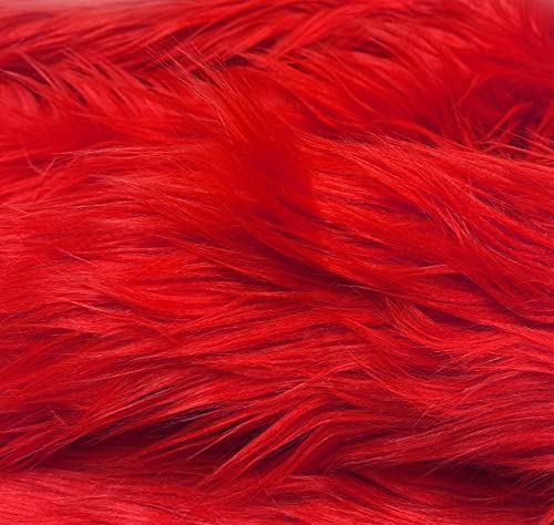 Eovea - Shaggy Faux Fur Fabric By The Yard - 60" X 18" Inches - Diy Craft Supply, Hobby, Costume, Decoration,Coat,Vest,Throw Blanket,Shawl (Red, Half Yard) #TOP3