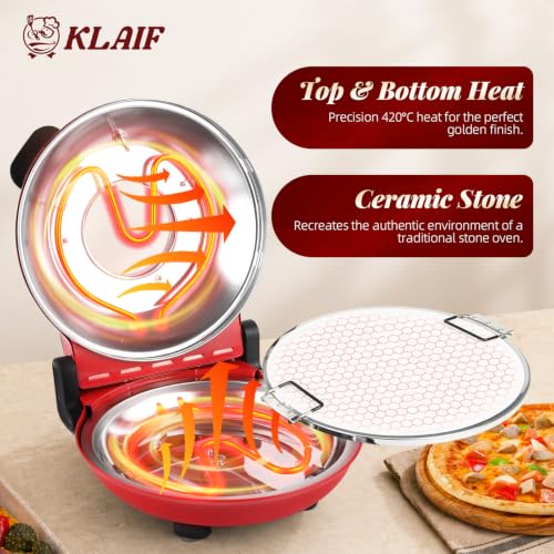 Image of KLAIF 12 inch Electric Countertop Pizza Oven Indoor, LMR-Red