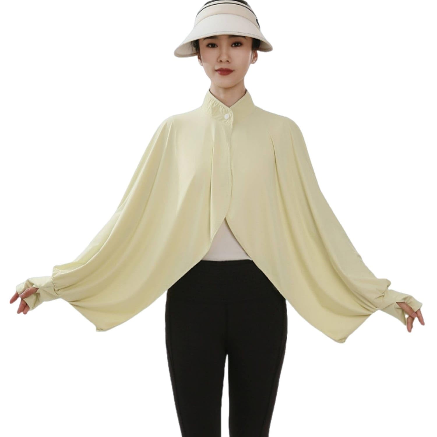 UJEAVETTE Lightweight Sun Protection Cape Breathable Cover-up Cape Drapey Material Outerwear Wide Sleeves for Women, Outdoor, Yellow, Fairy Shawl-image-44