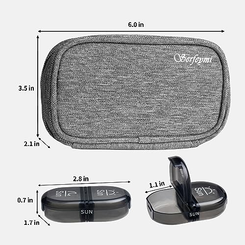 Serfeymi Weekly Travel Pill Organizer 2 Times A Day AM PM Upgraded Black Pill Box 7 Day with Portable Zipper Canvas Pill Case, Medicine Organizer for Pills, Vitamins, Supplements, Fish Oils - Grey 01 - Image 3