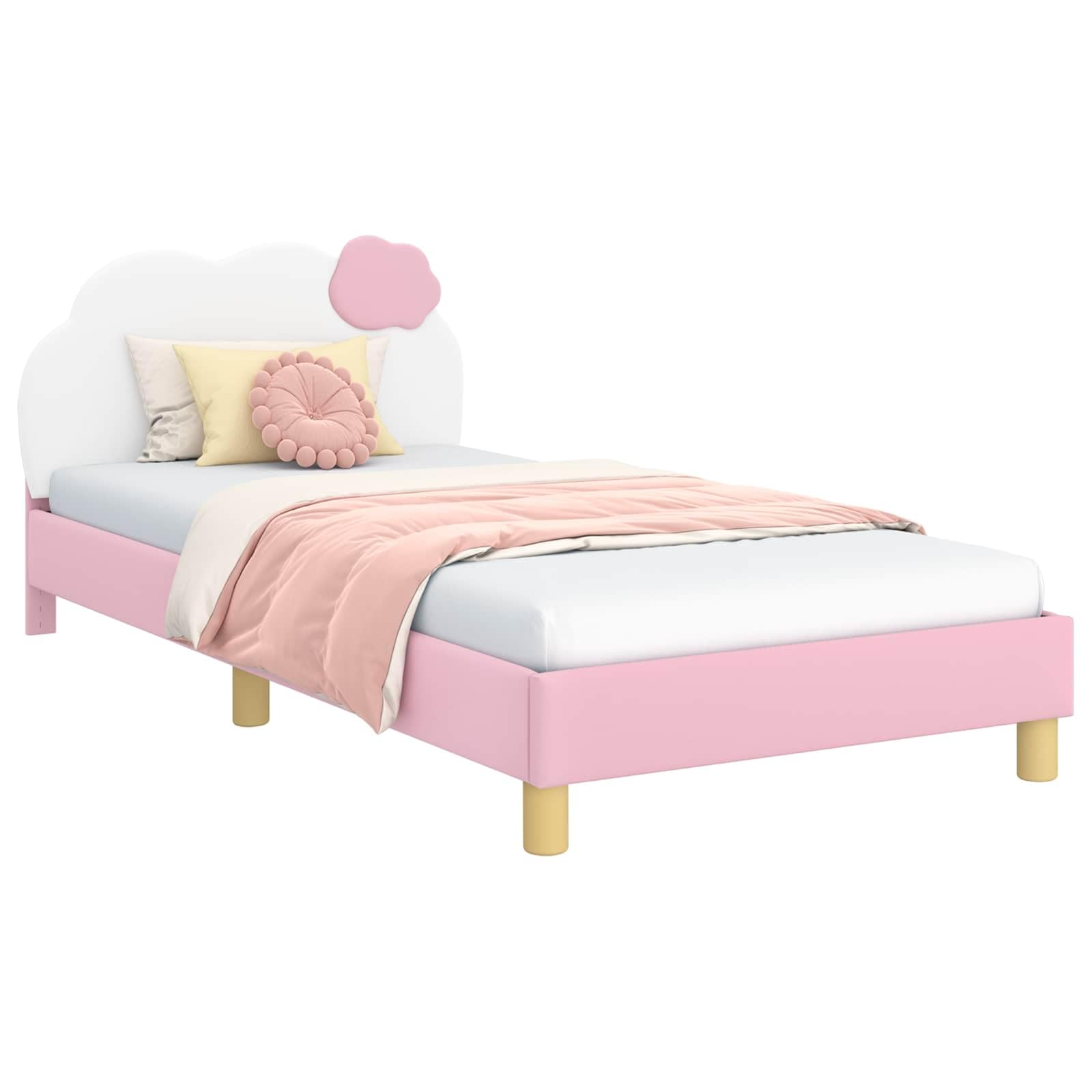 vidaXL Łóżko Dziecięce z Ramą i Zagłówkiem różowy 90 x 200 cm PU