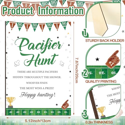 Image of Thyle 51 Pcs Football Pacifier Hunt Baby Shower Games Forest Animal Baby Shower Game Decoration Include Hunt Sign and Acrylic Pacifiers Touch Down It's a Boy Gift Sets for Gender Reveal Party Decor