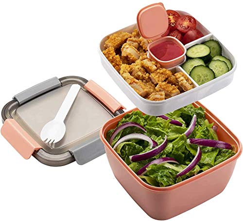 MUJUZE Lunchbox mit unterteilung fächern,Salat box to go,Brotdose mit Besteck Erwachsene/Kinder,Brotzeitbox Nachhaltig Auslaufsicher,Bento Box für...