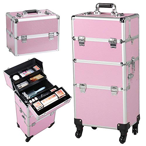 Preisvergleich Produktbild Yaheetech Alu Kosmetikkoffer Schmuckkoffer Friseurkoffer Beautycase Koffer Trolley mit Schlösser und Tragegurt Pink