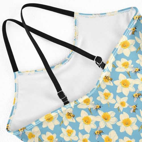 senya Girls Swimsuits One-Piece Swimwear Tie Bathing Suit Beach Summer Round Neck 5-6T Flower Yellow Bee Pattern4