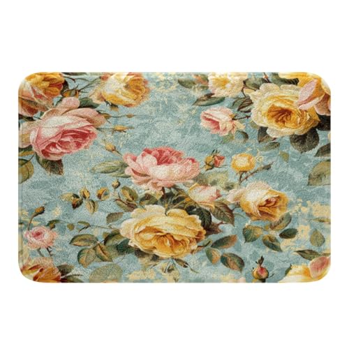 Homemissing Alfombras de baño con estampado floral vintage de 16 x 24 pulgadas, alfombras de baño botánicas para bañera de ducha para niñas y niños, tapetes de baño con temática de jardín de primavera