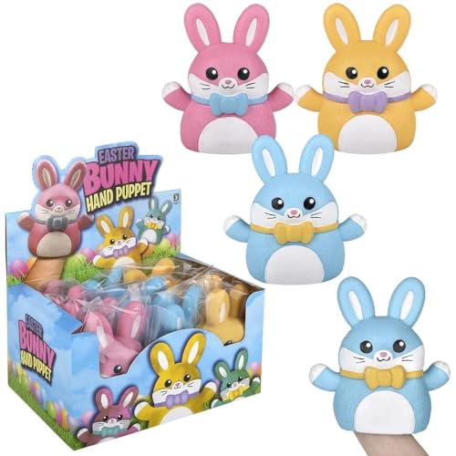 Easter Bunny Stretchy Hand Puppet 6 Inch – Assorted Colors – 12 Piece Display