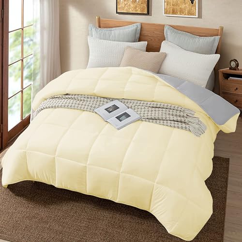 Image of Quilt for All Season 150 GSM Comforter Duvet /Ac Blanket King Size Bed Soft Microfiber Lightweight (90 inch X106 inch Inches) - King Size Bed Comforter - Ivory /Silver Grey Color