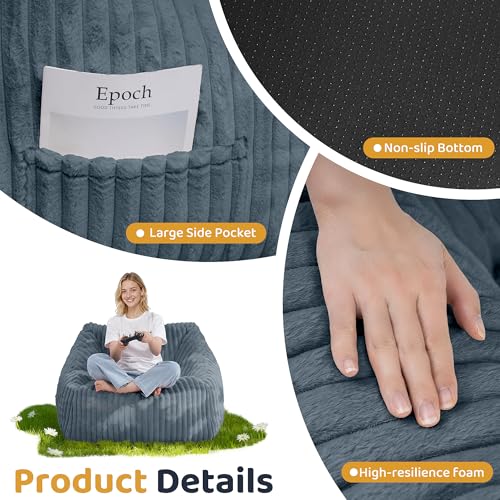 Image of HABUTWAY Bean Bag Chair, Giant Bean Bag Chairs for Adults and Kids, Bean Bag Sofa, Lazy Floor Sofa, Faux Fur Beanbag Chair with Armrests for Living Room Bedroom (Dark Grey)