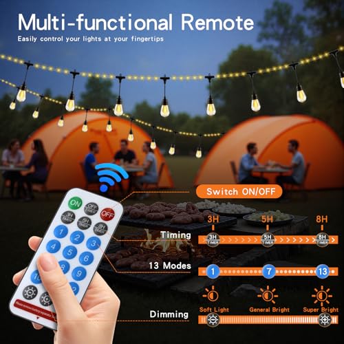 33FT Solar String Lights Outdoor Waterproof with USB Port & Remote Control Solar Patio Lights Long Last for 20+Hrs Dimmable Solar Power LED Shatterproof Bulbs solar lights for Camping Backyard Garden - Image 6