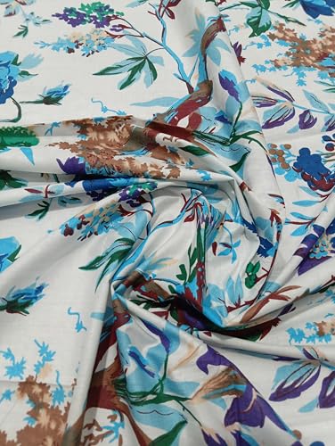 Image of Doraya Pure Cotton Dress Making Fabric Sanganeri Print Jaipuri Hand Block Printed Unstitched Dress Material for Women Blouse /Plazzo,Kurti /Lehenga Piece Womens 43 inch Inches Width (White 2, 2.5 Meter)