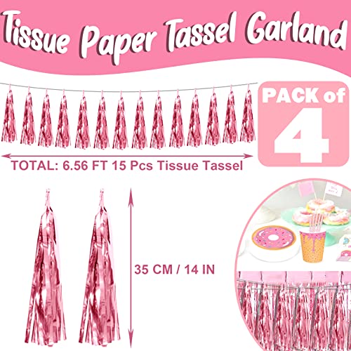 Image of 4P Light Pink Foil Fringe Metallic Tassel Streamers Banner Tassel Garland for Parade Floats, Bachelorette, Wedding, Birthday, Halloween, Christmas, Bridal /Baby Shower Party Decorations