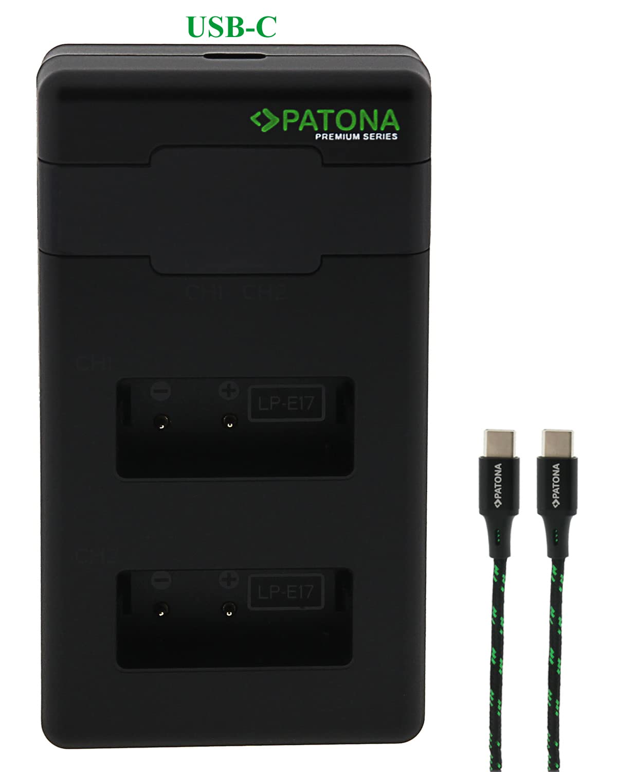 PATONA LP-E17 Premium Caricabatterie PD-Performance (1000mAh), Caricatore Dual LCD USB-C PD/QC capace, ricarica rapida con alimentatore 20W compatibile con Canon EOS RP R8 R10 R50 M3 M5 M6 Rebel SL3