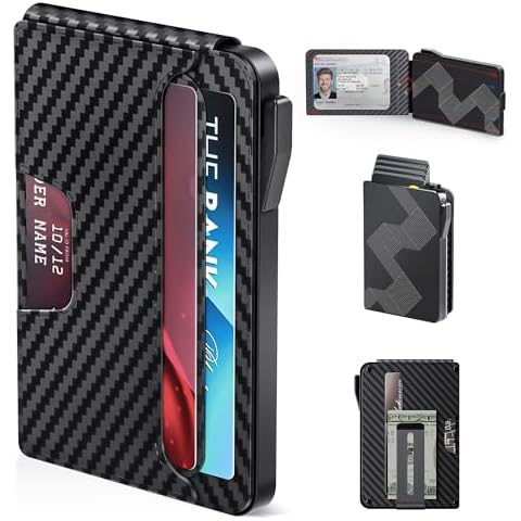 Wallet for Men, Mens Wallet Minimalist Slim Wallet, Cash Slot, ID Window, Credit Card Slots, RFID Blocking Smart Pop-up Money Clip, Metal Aluminum Credit Card Holder Bifold Wallet（Carbon Fiber Black） Cover