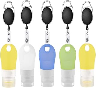 Portable Travel Bottles - Retractable Lanyard Empty Hand Sanitizer Silicone Bottles Container, Refillable TSA Approved Leak Proof For Hand Sanitizers, Rubbing Alcohol, Liquids, Toiletries up to 1.3 OZ (38ml (5pcs))