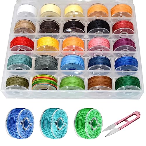 Nizirioo Hilo Encerado para Pulseras: 25 Rollos 10m x 0,55 mm Cordón de Algodón Encerado, Cuerda de Poliéste, Cordón para Joyas, Cordón para Hacer Joyas, Costura de Cuero (0,55 mm)