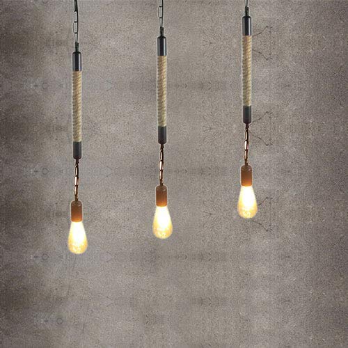 Lámpara de araña con cuerda de cáñamo para iluminar cafeterías y bares con estilo 3