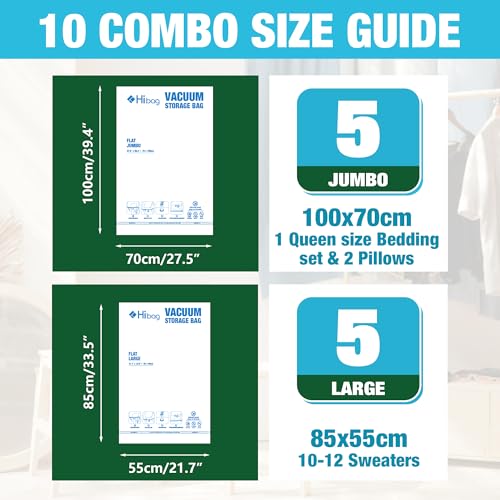 image for HIBAG Vacuum Storage Bags, 10 Space Saver Bags, Polyethylene (PE), Jum