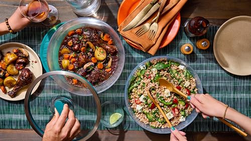 Image of Anyday Microwave The Extra Large Dish Container | Microwave Safe Containers | Microwave Cooking Bowls | Mixing Bowl with Lid | Borosilicate Glass Containers with Lid, Diameter 23.88cm Capacity 2.85L