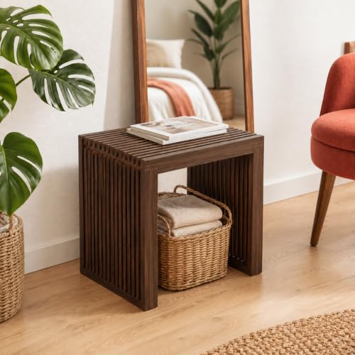 Image of APRTAT Bamboo Dining Bench 17-Inch Indoor Wood Shoe Rack Bench for Entryway