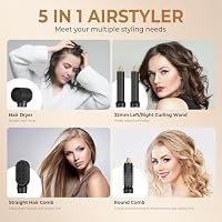 UKLISS 5 in 1 Hairstyler & & Föhn Set mit Rundbürstenföhn, Warmluftbürste, Hair Dryer, Lockenföhn, Stylingbürsten, Heißluftbürste Airbrush Haarstyler Geschenke für Frauen Haar Styling - Schwarz – Ansicht 2