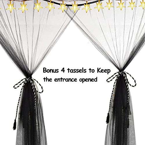 Black Canopy Bed Curtains With Lights Bedroom Decor 4 Corners Post Led Black Bed Canopy Gothic Room Decoration, 100Led Warm White Elegant Princess Canopy Tent Hanging For Girl Women Queen King Bed #TOP3