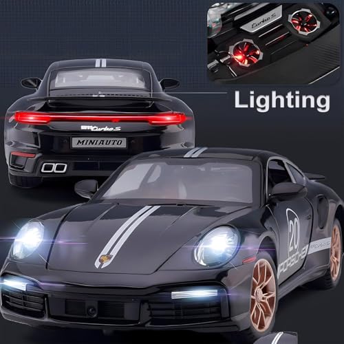 Image of Exclusive Alloy Metal Pull Back Die-Cast Car Diecast Metal Pullback Toy Car with Openable 6 Doors,Light Music Boys Gifts Toys (1:32 Porsche Carrera 911- Black Color)