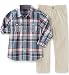 Tommy Hilfiger Little Boys' Toddler Roll Up Sleeves Shirt with Twill Pants Set-Two Pockets, Blue, 3T