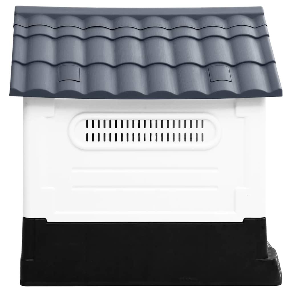 Caseta para perros con suelo elevado de polipropileno, color gris, 57 x 68 x 66 cm, con orificios de ventilación y techo puntiagudo para perros