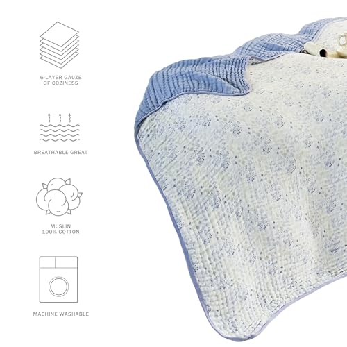 Image of Muslin Blankets 100% Cotton 6-Layer Gauze Floral Pattern Throw Blanket Lightweight Soft and Breathable Queen Bed Blanket for Sofa Couch Bed Coverlet Both Sides (Leaves Purple, Queen 90 inch X 90 inch)