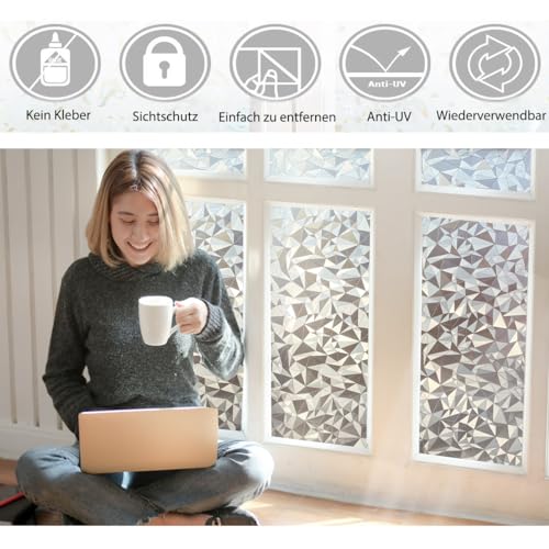 Fensterfolie Zindoo Blickdicht Sichtschutzfolie ohne Kleber 44,5 x 200 cm