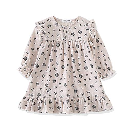Zanie Kids Baby Girl Dress Toddler One-Piece Cotton Cute Outfit Longsleeves Clothes, Blue Flower, 1-2 Years