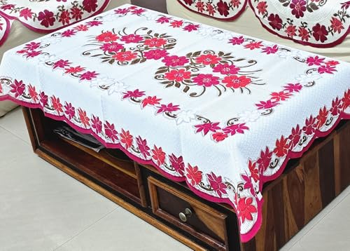 Image of Fab Nation Sofa Cover L Shape 5 Seater with Corner L Type Fully Covered Sofa Set for Living Room | Cotton Sofa Slipcovers for 3 + 2 Seaters Cover with 2 Arms + 1 Table Cover | Floral Pink