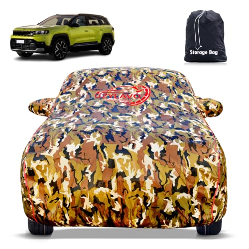 Image of Premium Car Cover for Jeep's Compass 2021-2026 Models | Waterproof, UV & Dust Protection | Mirror & Antenna Pocket | Triple Stitched, Soft Inner Lining, Belt & Buckle (Jungle Print)