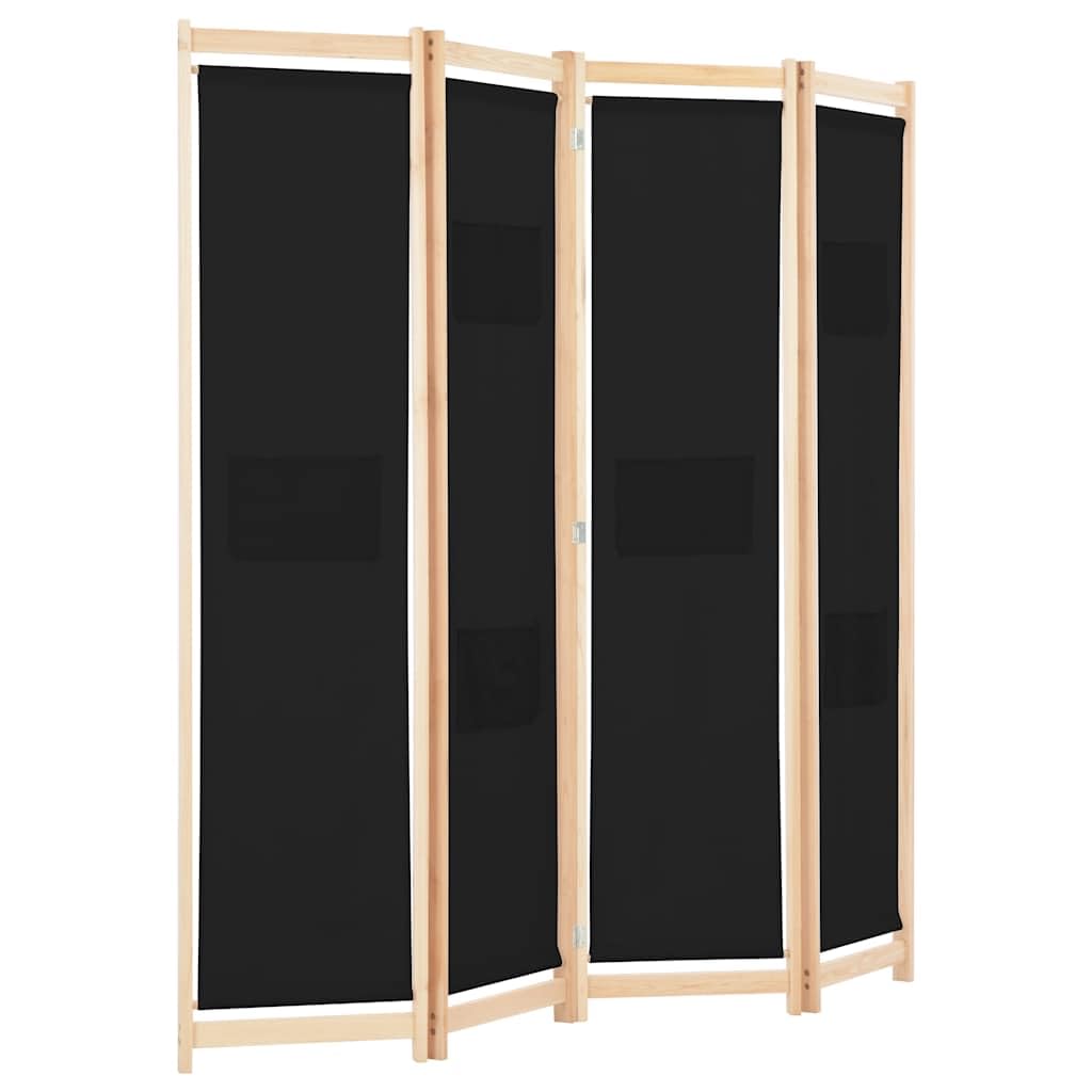Cloison de séparation 4 Panneaux Noir Dimensions 160x170 cm Tissu et Bois, cloison Amovible et Pliable pour Dressing, Chambre ou Espace privé intérieur et extérieur