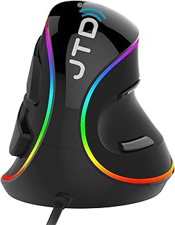 JTD Vertical Wired Mouse, Ergonomic Mouse RGB Lighting Optical Mice, 800/1200/1600/2400/4000 DPI with Removable Palm Rest for Office (Not for Gaming) - Reduces Hand/Wrist Pain