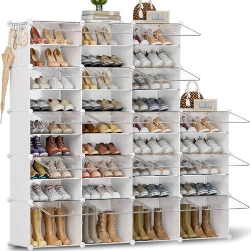 Scarpiera con 2 x 15 scomparti, scarpiera alta e stretta, colore bianco, scarpiera chiusa, per guardaroba, corridoio, camera da letto, ingresso, fai da te, personalizzabile, confezione da 2