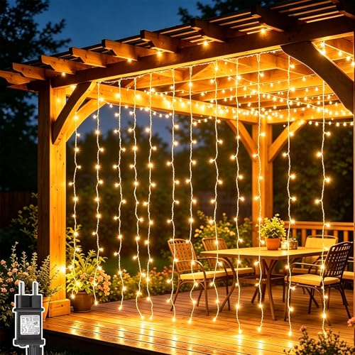 Dekofun Guirlande Lumineuse 3M x 3M 300 LED Rideau Lumineux avec Transformateur, Timer, 8 Modes Étanche Rideau Guirlande Lumineuse pour Chambre Mariage Murale...