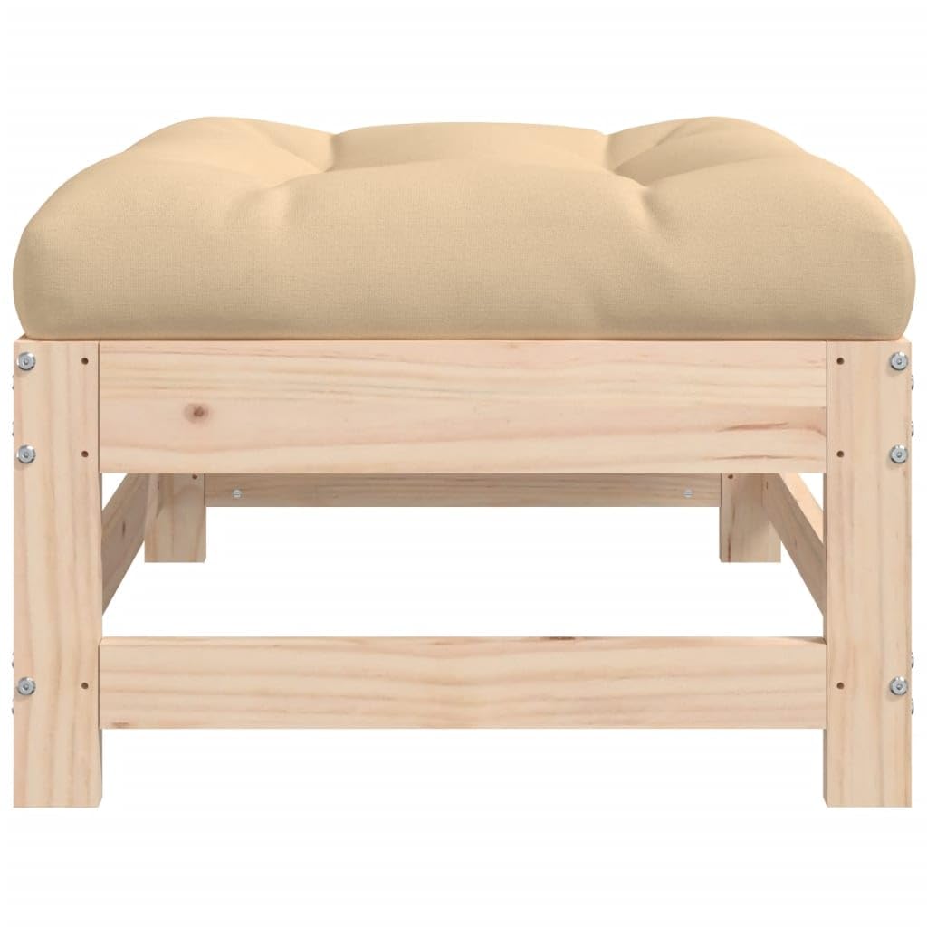 Homgoday Poggiapiedi da Giardino con Cuscino in Legno Massello di Pino, Arredo, Cassapanche e Bauli per Esterni, Porta Attrezzi da Giardino, Pouf da Esterno, Cassapanca da Esterno
