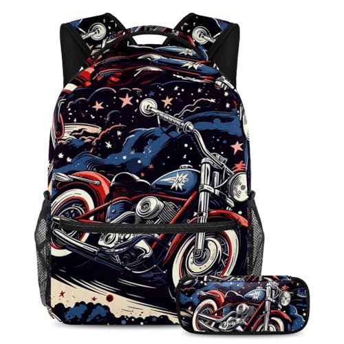 Cartable moto sac à dos enfant large avec trousse scolaire filles garçons
