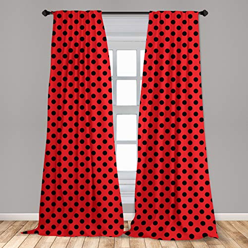 Ambesonne Polka Dots Curtains, Retro Vintage Pop Art Theme Old 60S 50S Rocker Inspired Bold Image Oval Shapes, Window Treatments 2 Panel Set For Living Room Bedroom, Pair Of - 28" X 84", Scarlet #TOP11